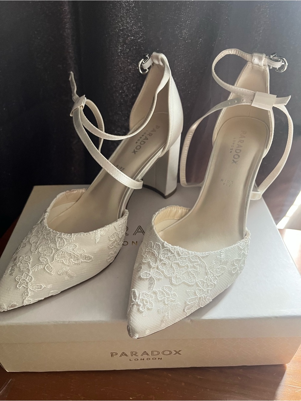NEW! Paradox London Lace Pointed Block Heel Ankle-Strap Pumps.